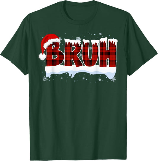 Bruh Funny Christmas Red Plaid Xmas Teens Boys Kids Pajamas T-Shirt - T-Shirt | Forest