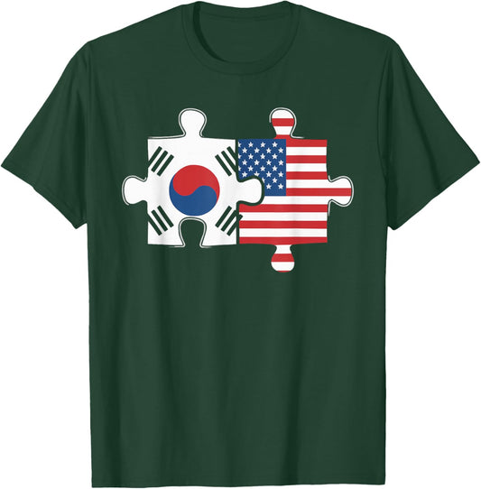 Half American Half Korean USA Flag South Korea America T-Shirt - T-Shirt | Forest