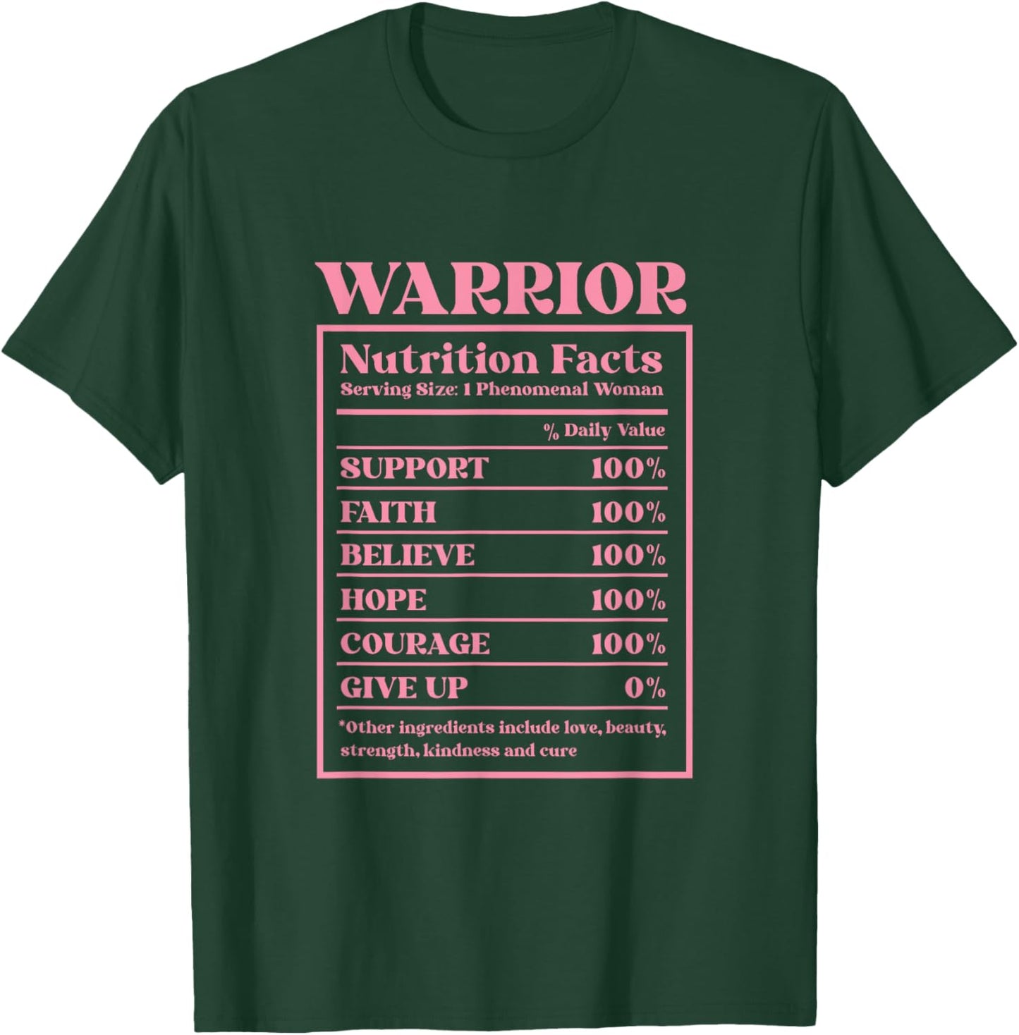 Warrior Nutrition Facts Breast Cancer Awareness T-Shirt - T-Shirt | Forest
