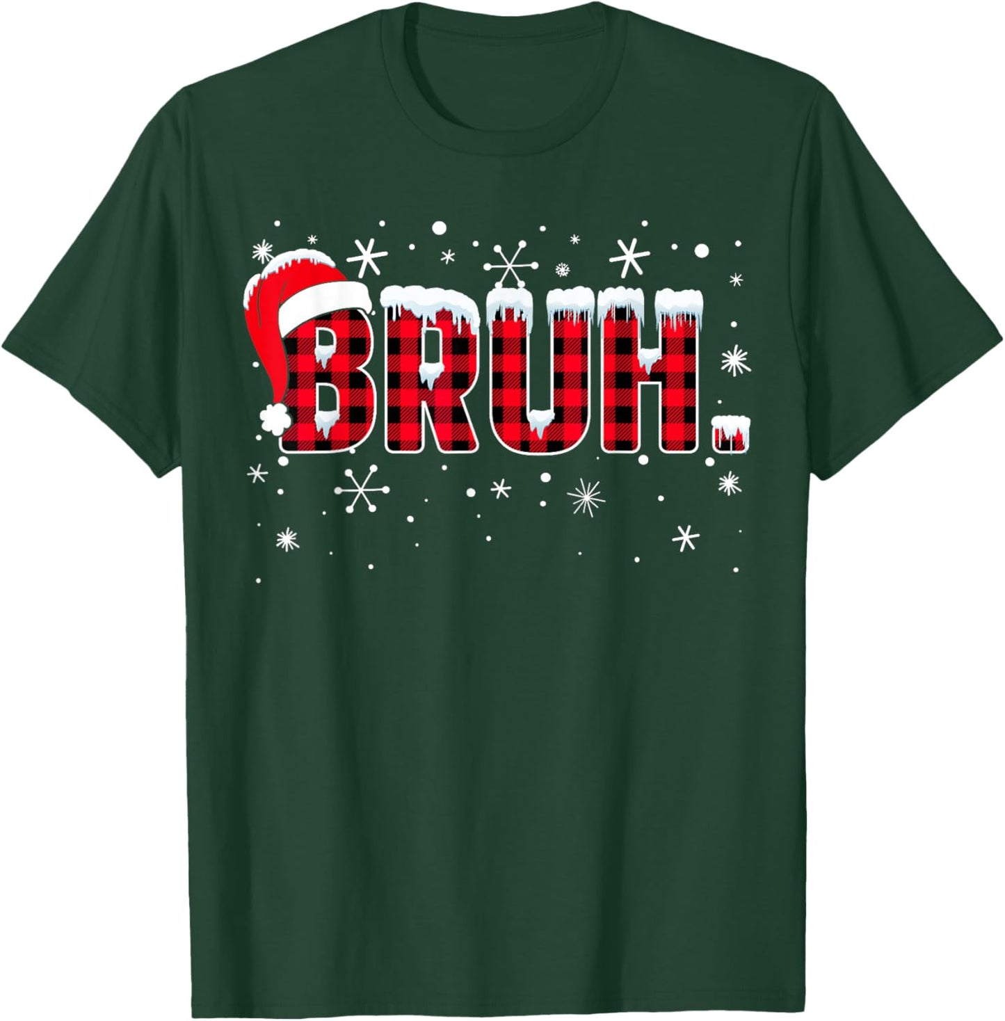 Funny Bruh Christmas Buffalo Plaid Teens Boys Kids Xmas T-Shirt - T-Shirt | Forest