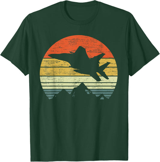 F-15 Eagle Military Jet Vintage Sunset Veteran Pilot Gift T-Shirt - T-Shirt | Forest