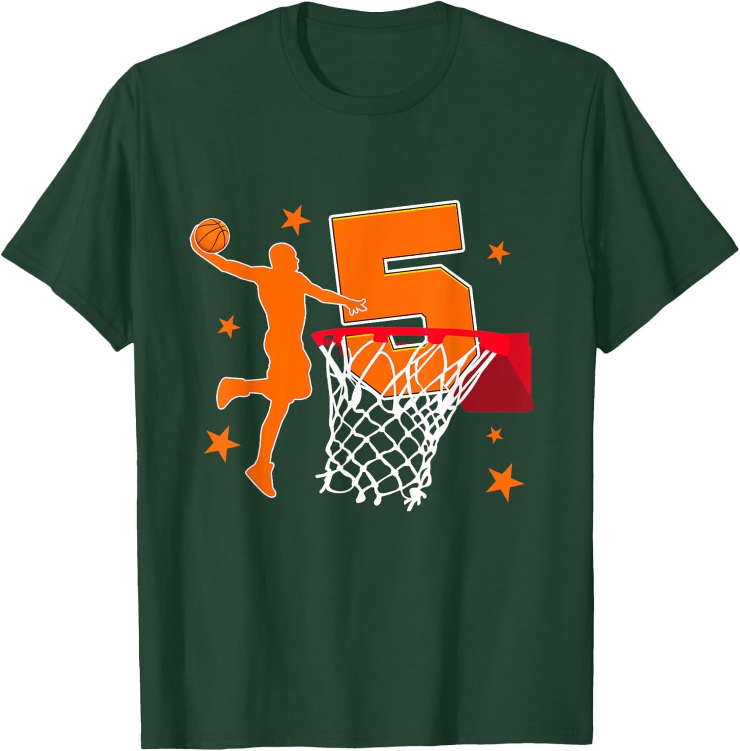 5th Birthday Basketball Player Theme 5 Year Old Party T-Shirt - T-Shirt | Forest