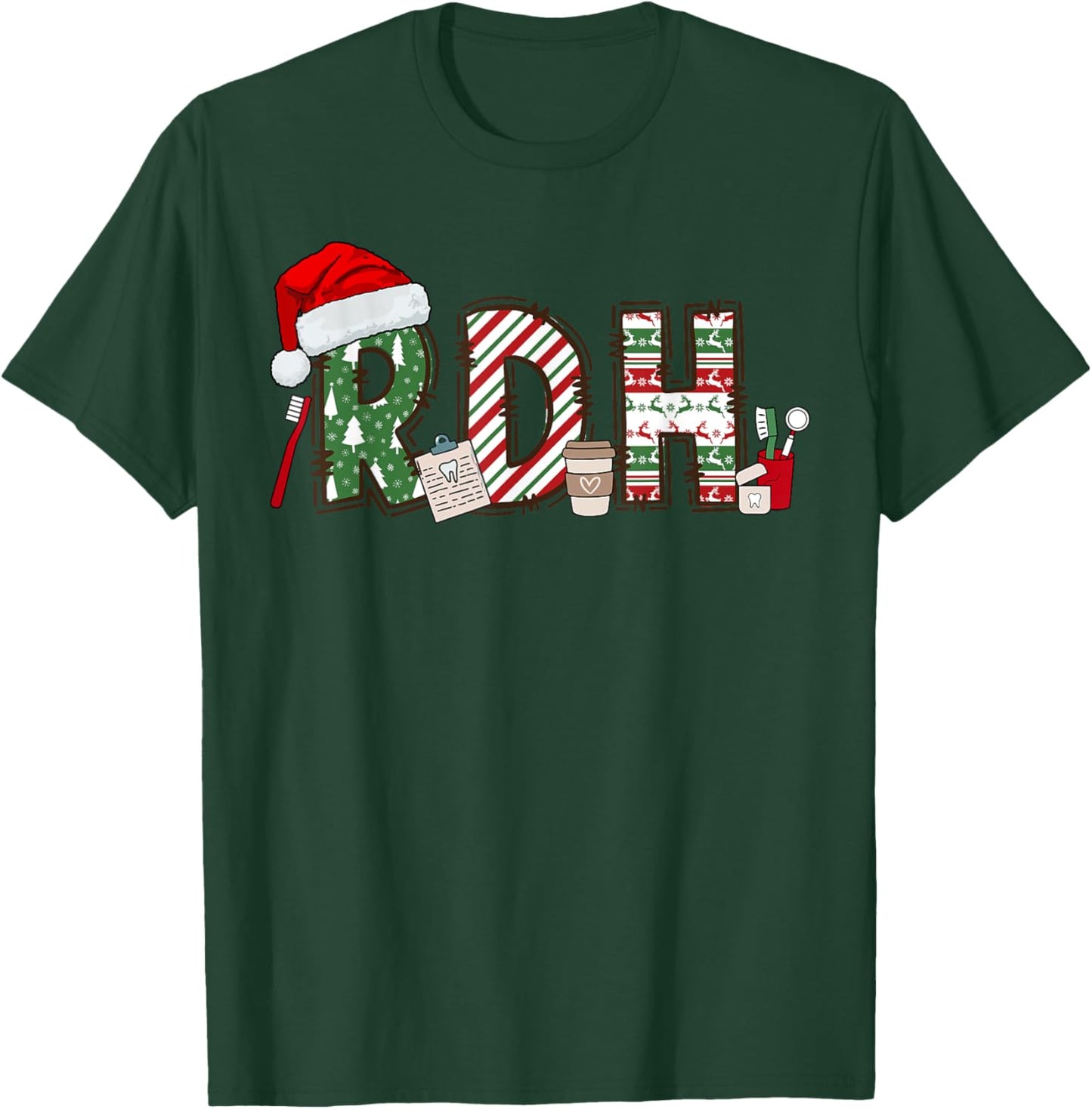 RDH Christmas Dental Hygienist Dentist Assistant RDH Dental T-Shirt - T-Shirt | Forest