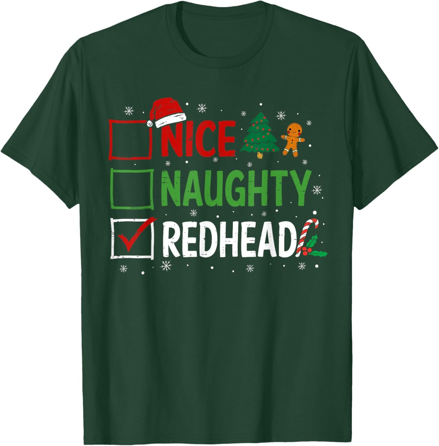 Naughty Nice Redhead Christmas Pajamas Santa Claus Xmas T-Shirt - T-Shirt | Forest