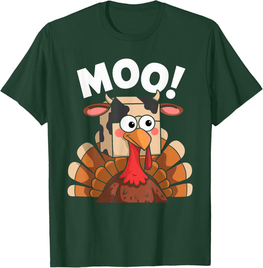 Turkey Moo Thanksgiving Turkey Saying Moo Funny Thanksgiving T-Shirt - T-Shirt | Forest