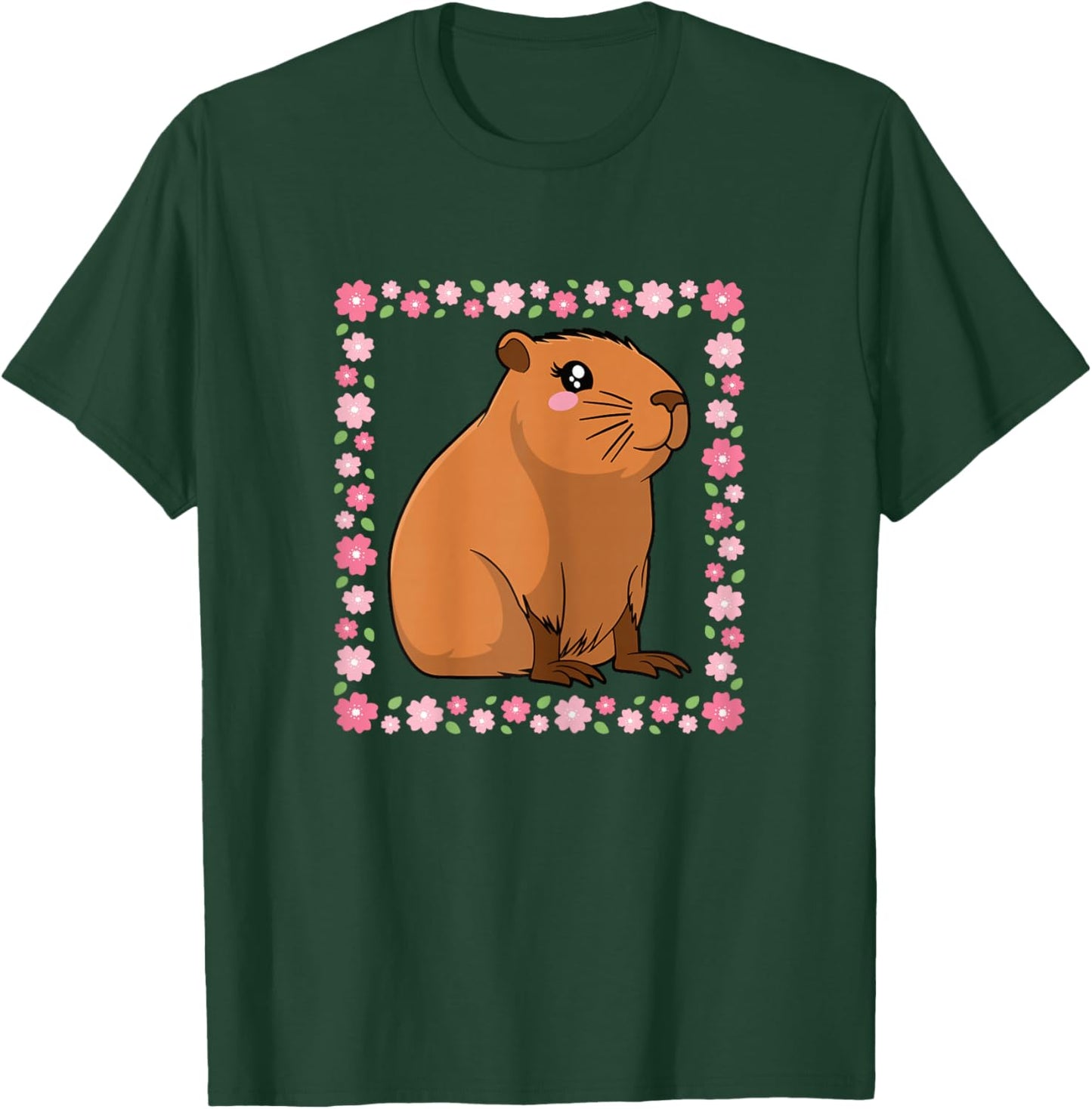 Cute Capybara Flower Capybara Lover Women Girls T-Shirt - T-Shirt | Forest