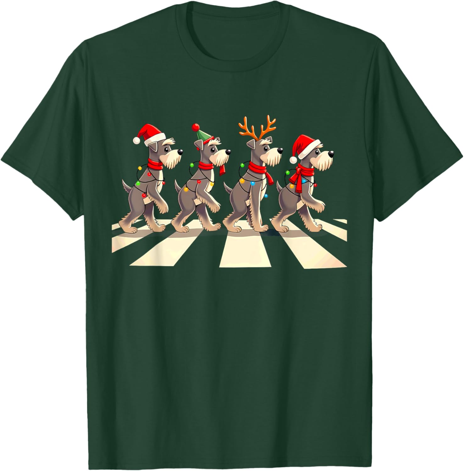 Miniature Schnauzer Dog Crossing Road Xmas T-Shirt - T-Shirt | Forest