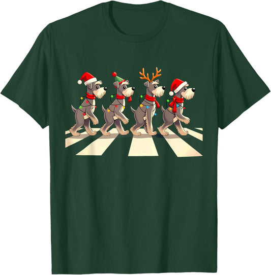Miniature Schnauzer Dog Crossing Road Xmas T-Shirt - T-Shirt | Forest