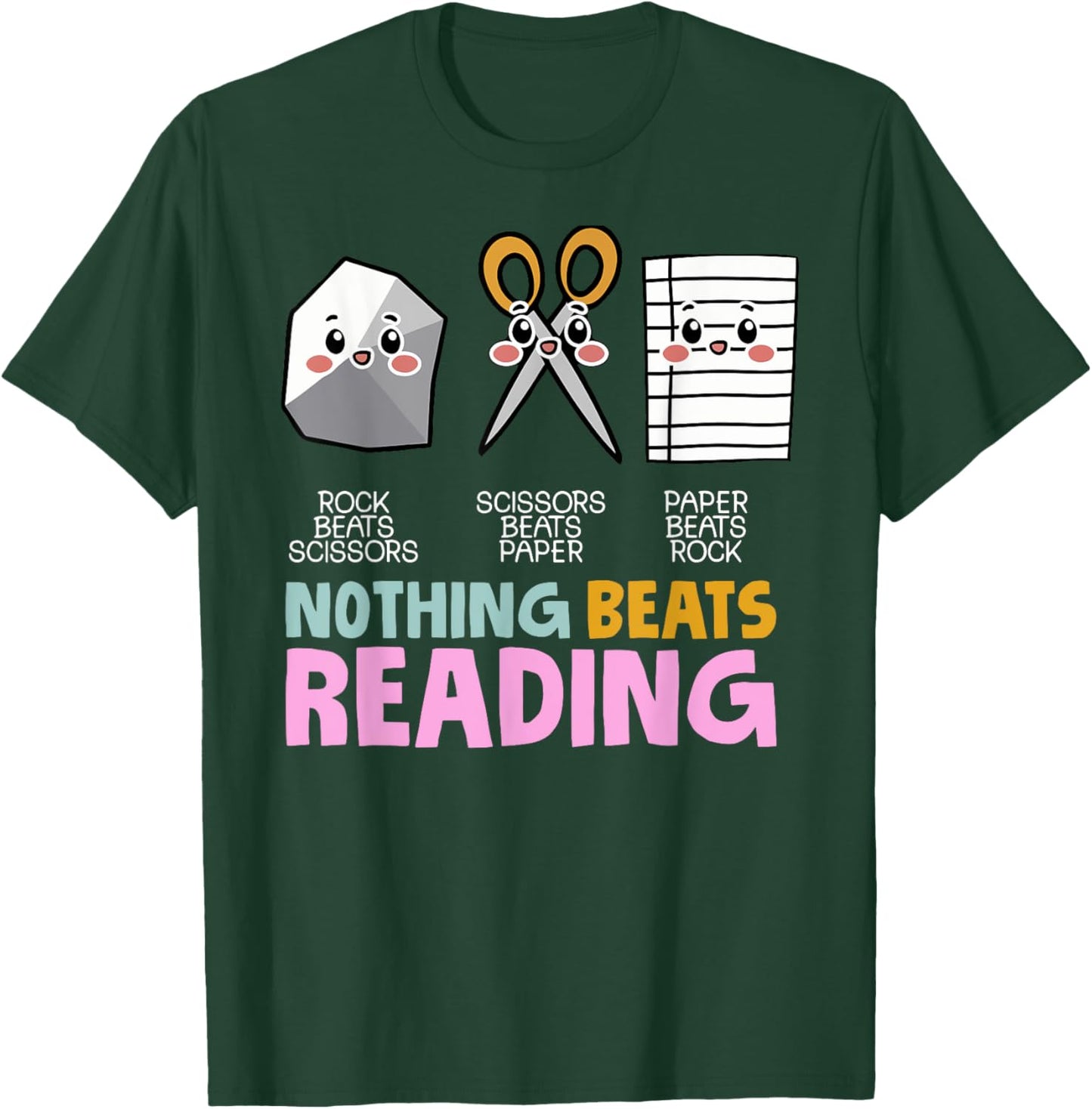 Nothing Beats Reading Rock Paper Scissors Funny T-Shirt - T-Shirt | Forest
