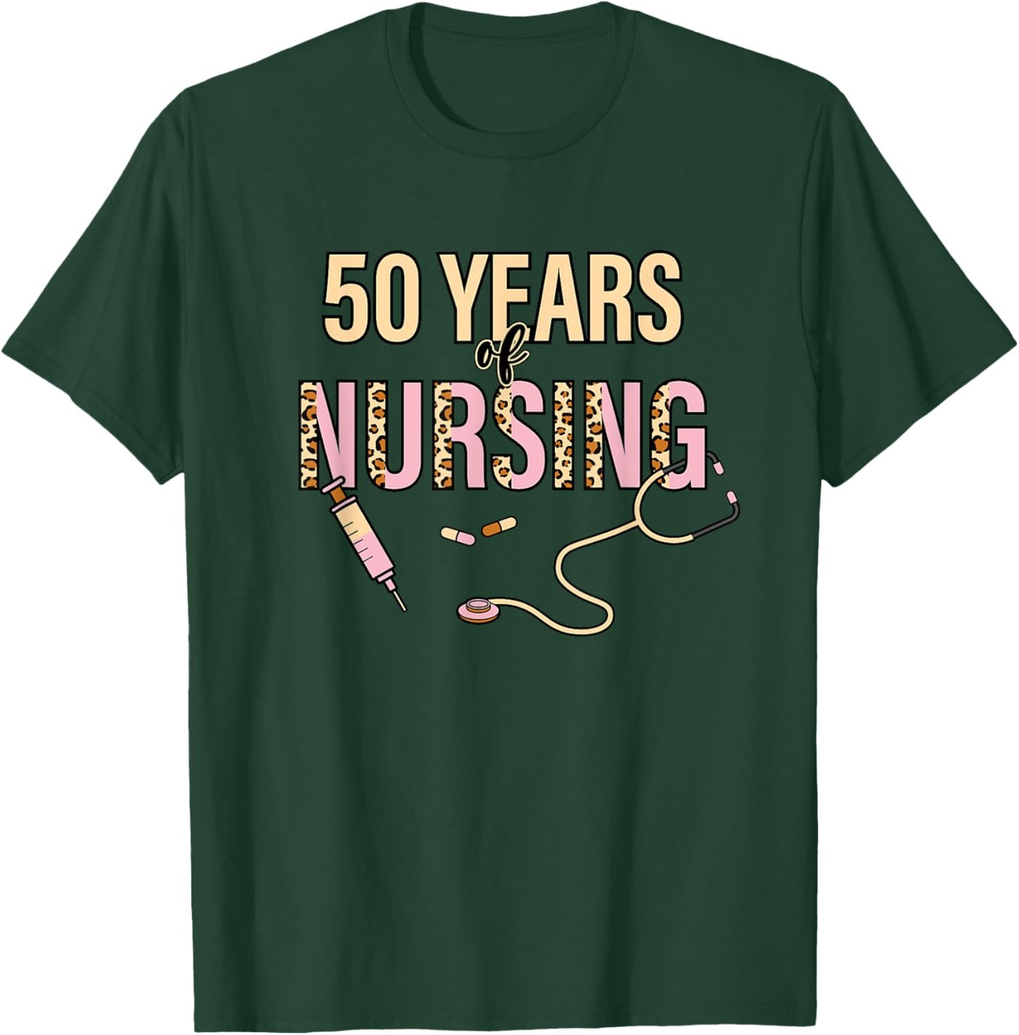 50 Years of Nursing 50th Nurse Anniversary Leopard Print T-Shirt - T-Shirt | Forest