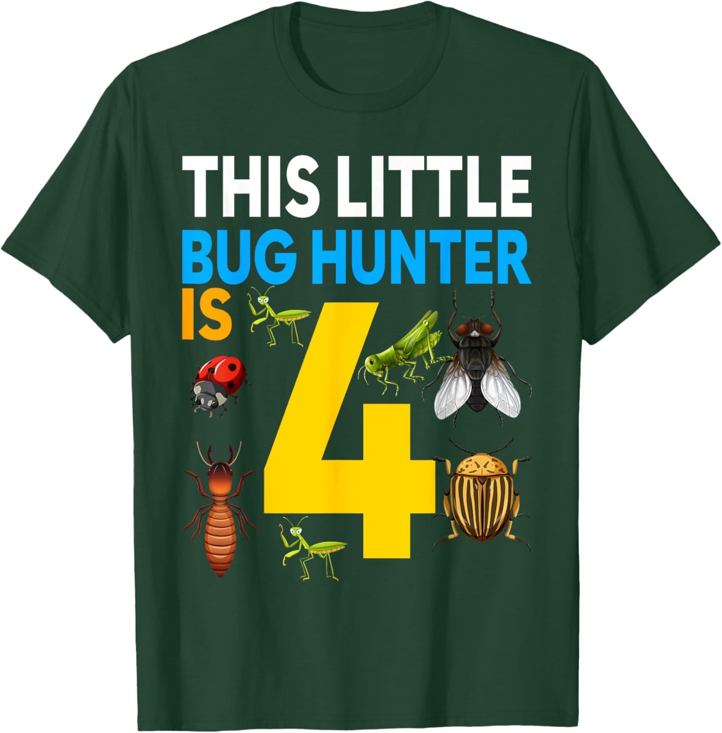 This Little Bug Hunter Is 4 Birthday Insect Bday Party T-Shirt - T-Shirt | Forest