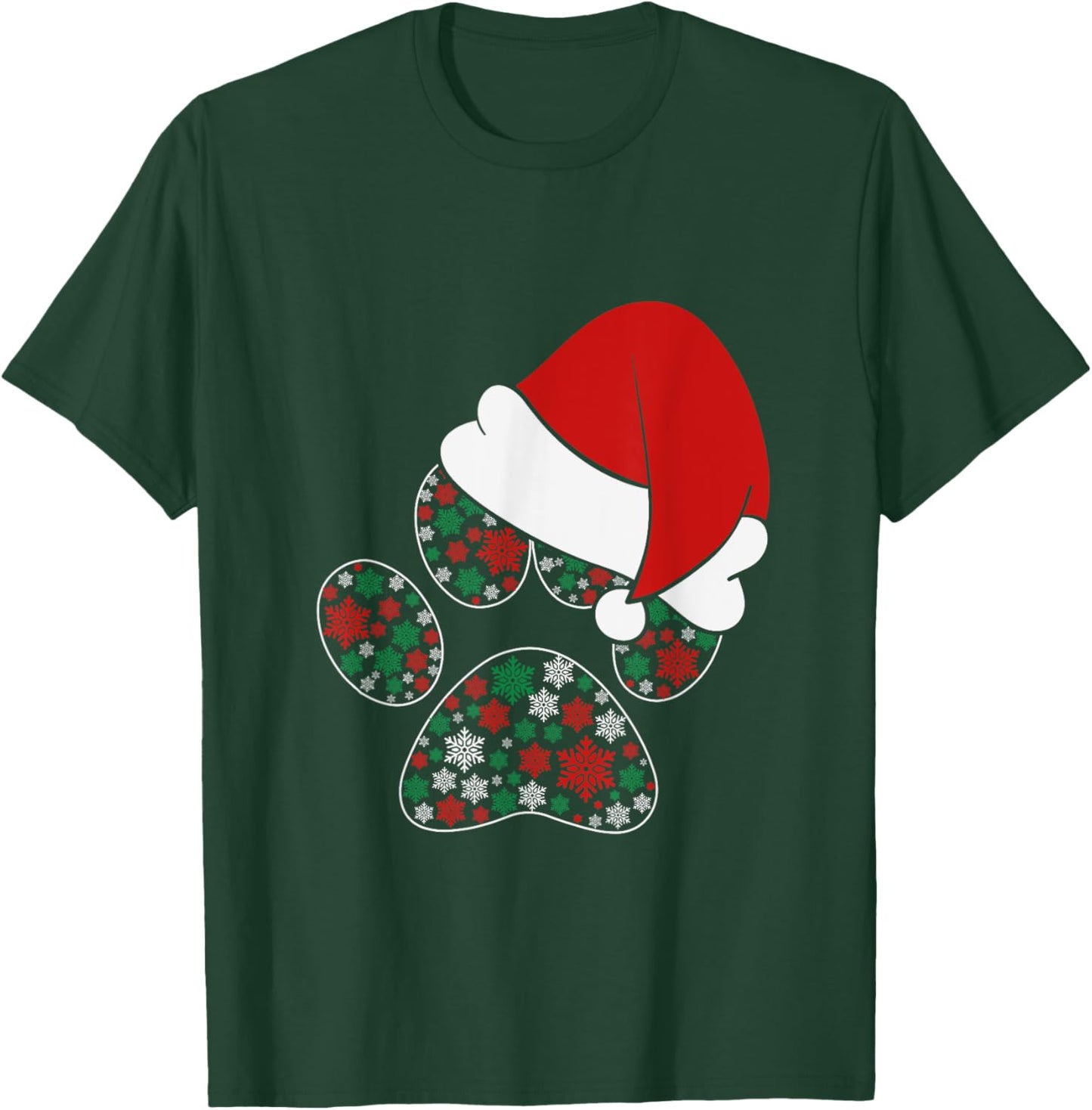 Dog Paw Snowflakes Santa Hat Christmas Dog Lovers Men Women Kids T-Shirt - T-Shirt | Forest