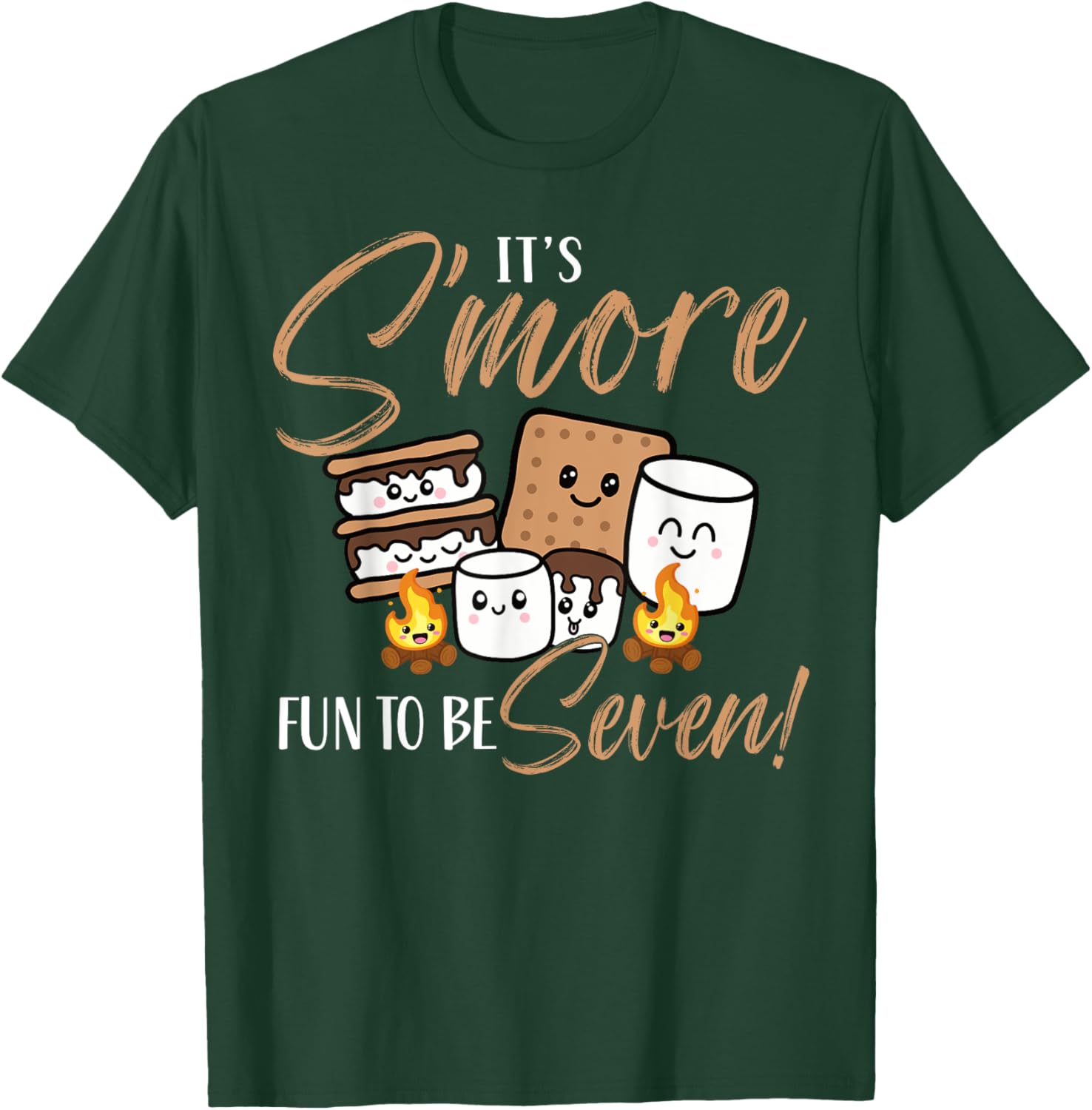 Birthday Campfire Marshmallow It's S'more Fun To Be Seven 7 T-Shirt - T-Shirt | Forest