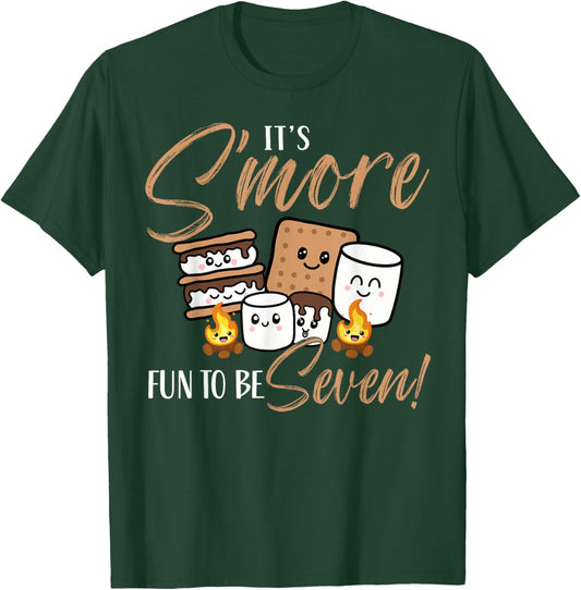 Birthday Campfire Marshmallow It's S'more Fun To Be Seven 7 T-Shirt - T-Shirt | Forest