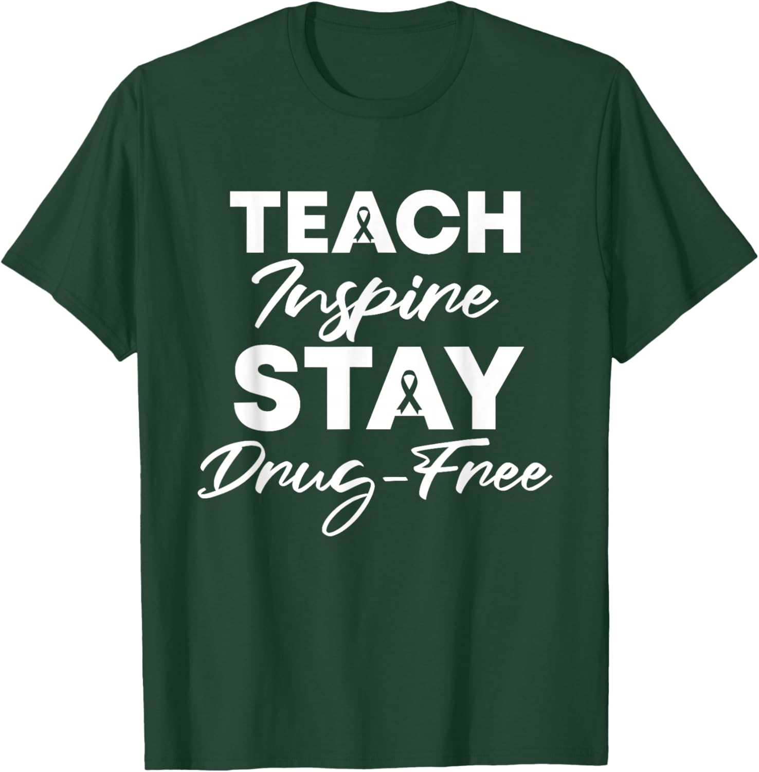 Teach Inspire Stay Drug-Free Red Ribbon Week Teacher kids T-Shirt - T-Shirt | Forest