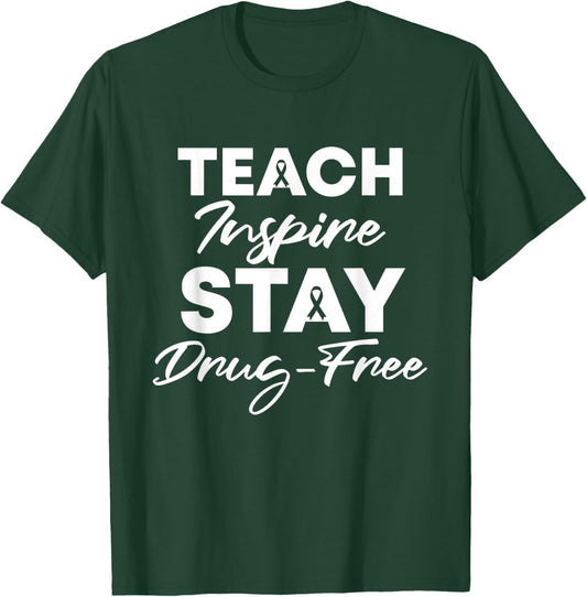 Teach Inspire Stay Drug-Free Red Ribbon Week Teacher kids T-Shirt - T-Shirt | Forest