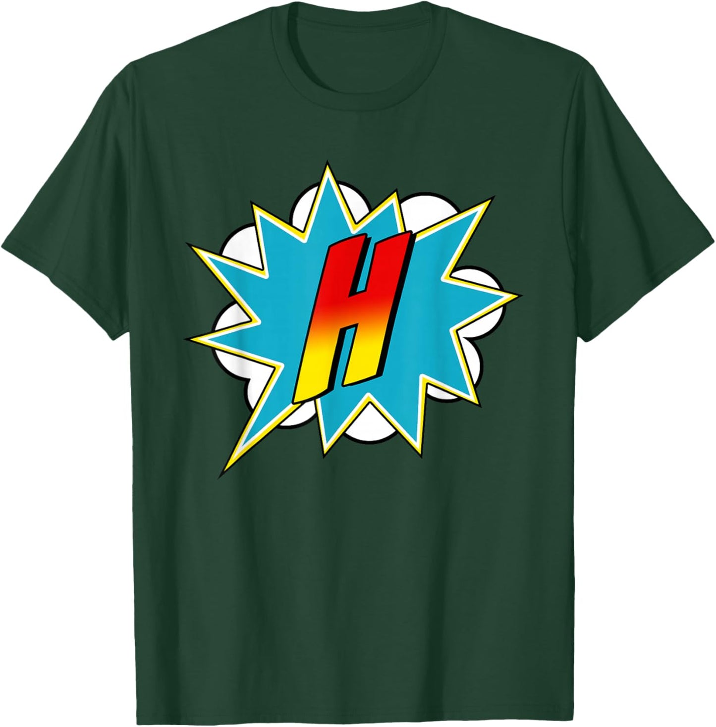 Letter H Superhero Name Comic Letter Retro Costume T-Shirt - T-Shirt | Forest