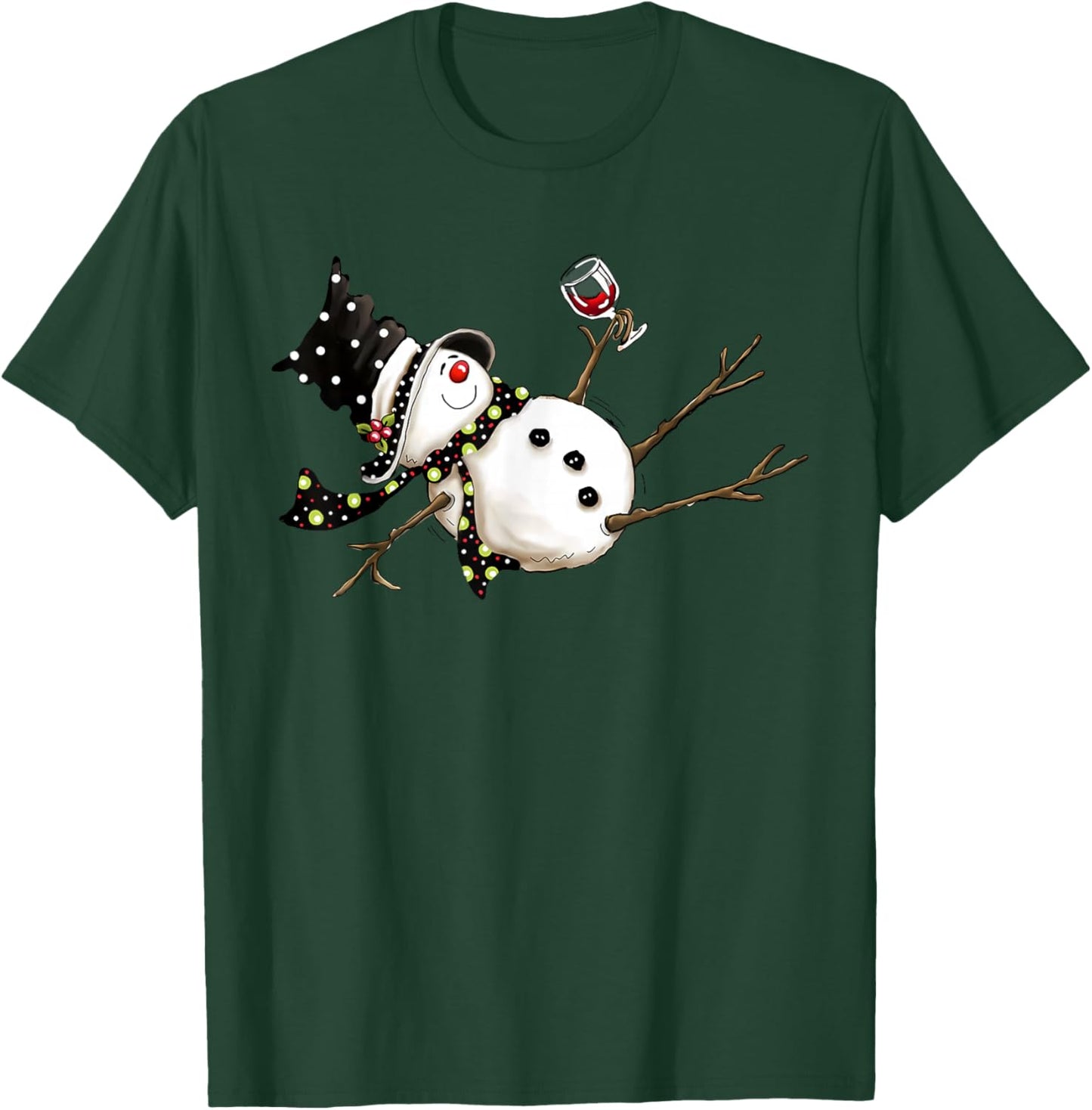 Funny Drunk Snowman Drinking Wine Glass Merry Christmas T-Shirt - T-Shirt | Forest