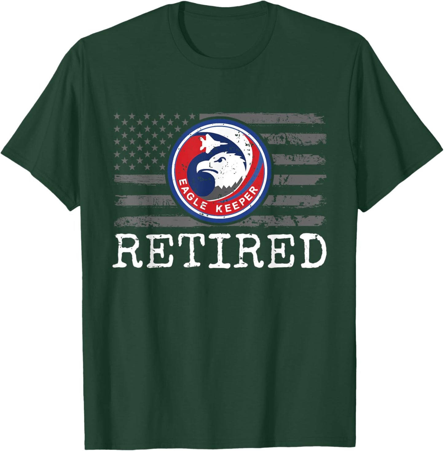 USAF F-15 Eagle Keeper Patch stamped Retired on US Flag T-Shirt - T-Shirt | Forest