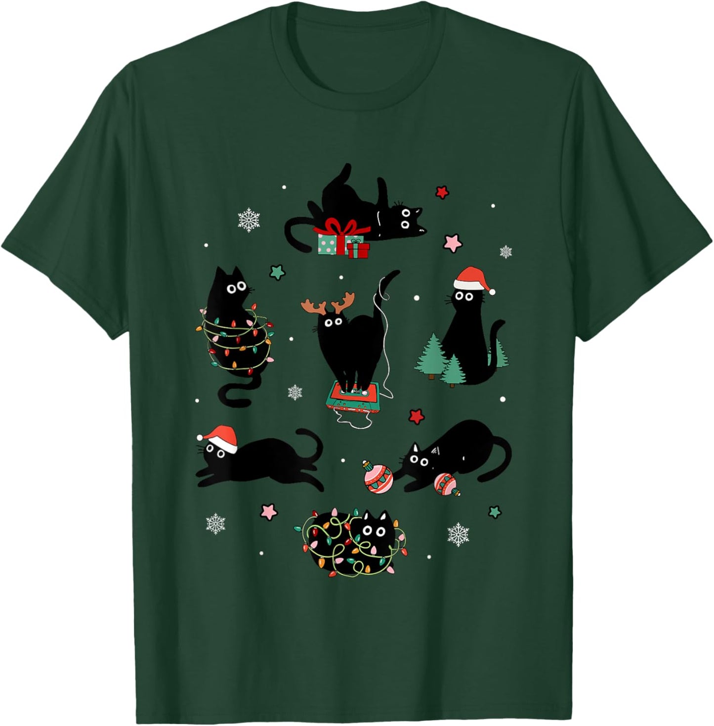 It's Fine I'm Fine Playful Black Cats Funny Kitten Christmas T-Shirt - T-Shirt | Forest