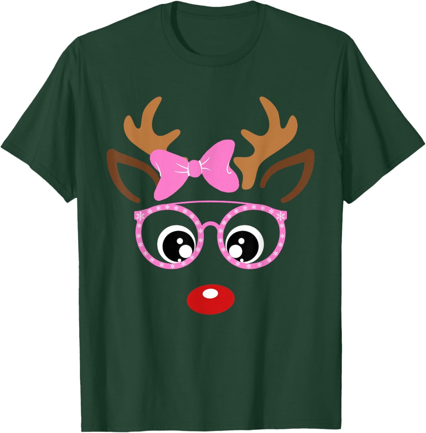 Reindeer Face Matching Family Christmas Costume Women Girls T-Shirt - T-Shirt | Forest