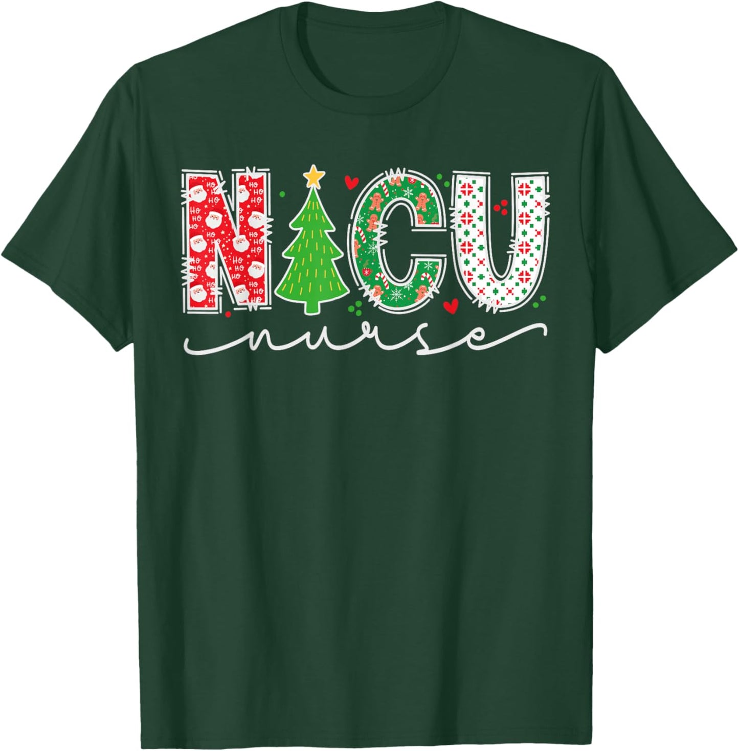 NICU Nurse Christmas Neonatal Intensive Care Unit Nurse Xmas T-Shirt - T-Shirt | Forest