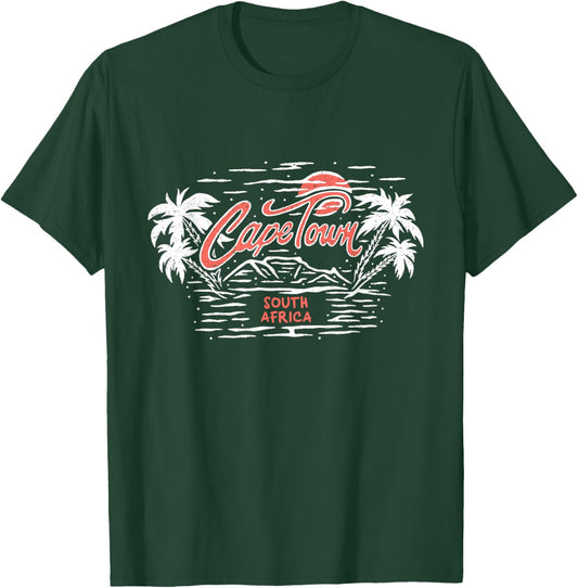 Retro Sunset Palm Tree Cape Town South Africa Beach Surf T-Shirt - T-Shirt | Forest