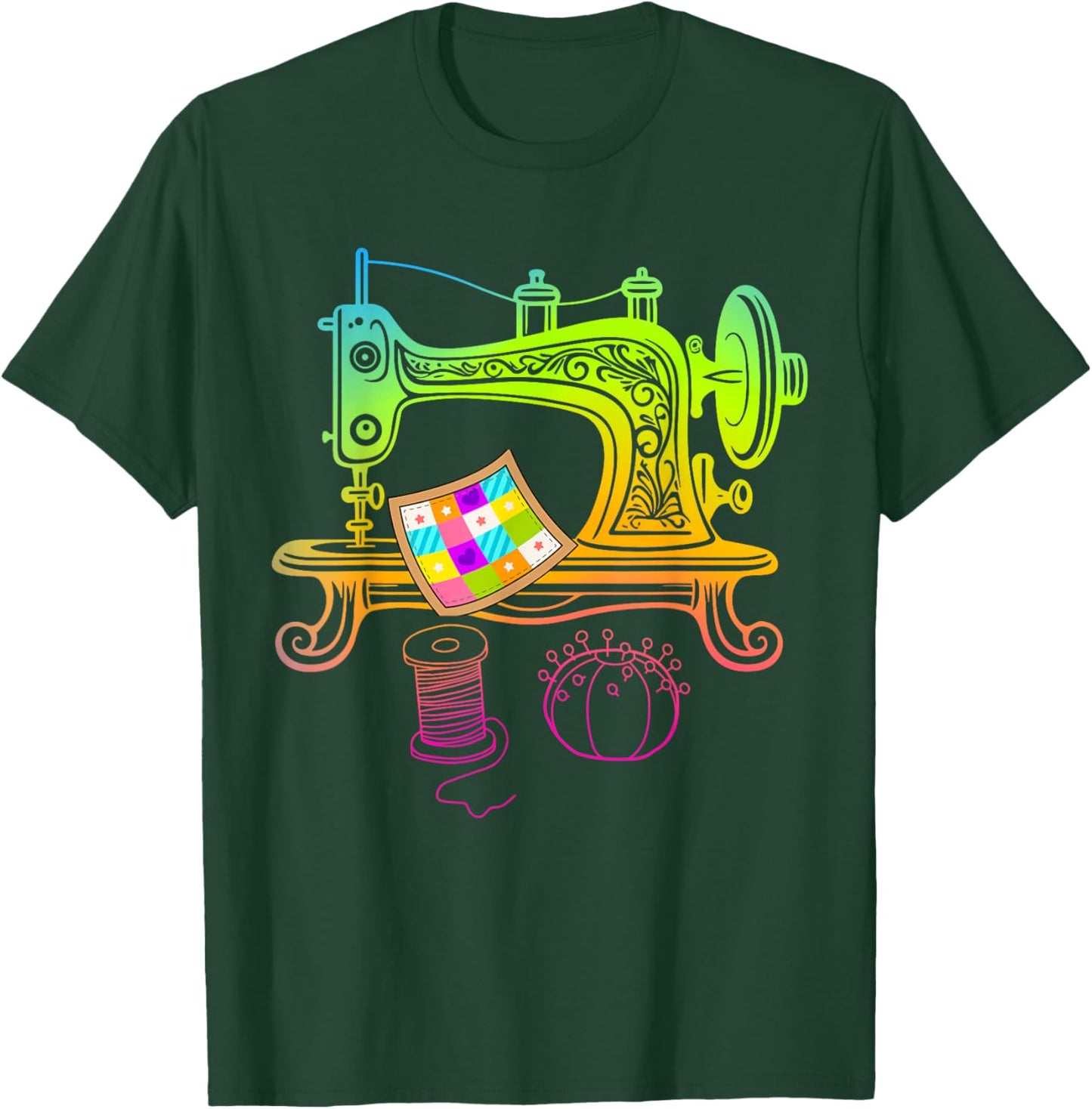 Quilting Quilt Lover Quilter Colorful Sewing Machine T-Shirt - T-Shirt | Forest