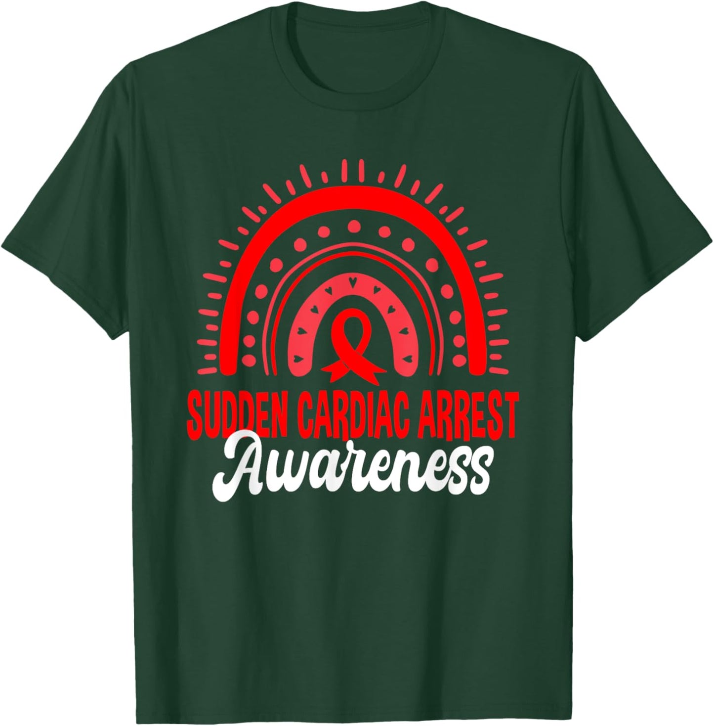 Sudden Cardiac Arrest Awareness Boho Rainbow Red Ribbon T-Shirt - T-Shirt | Forest