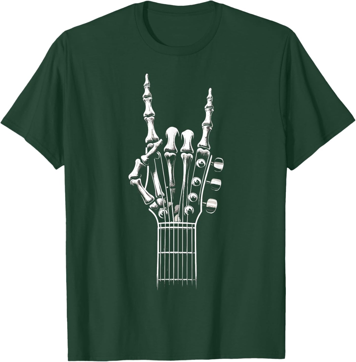 Guitar Skeleton Hand Sign Retro Rock and Roll T-Shirt - T-Shirt | Forest