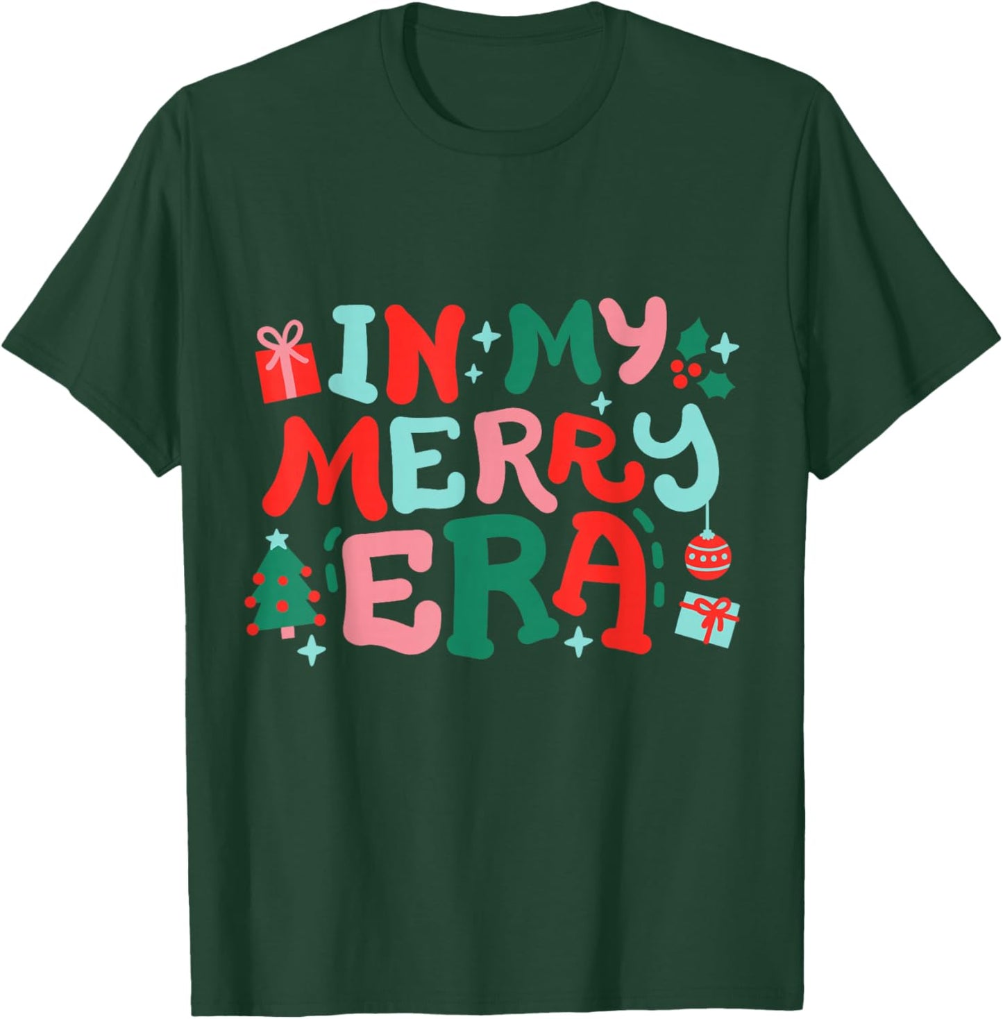 In My Merry Era Cute Retro Groovy Christmas Women Girls Kids T-Shirt - T-Shirt | Forest