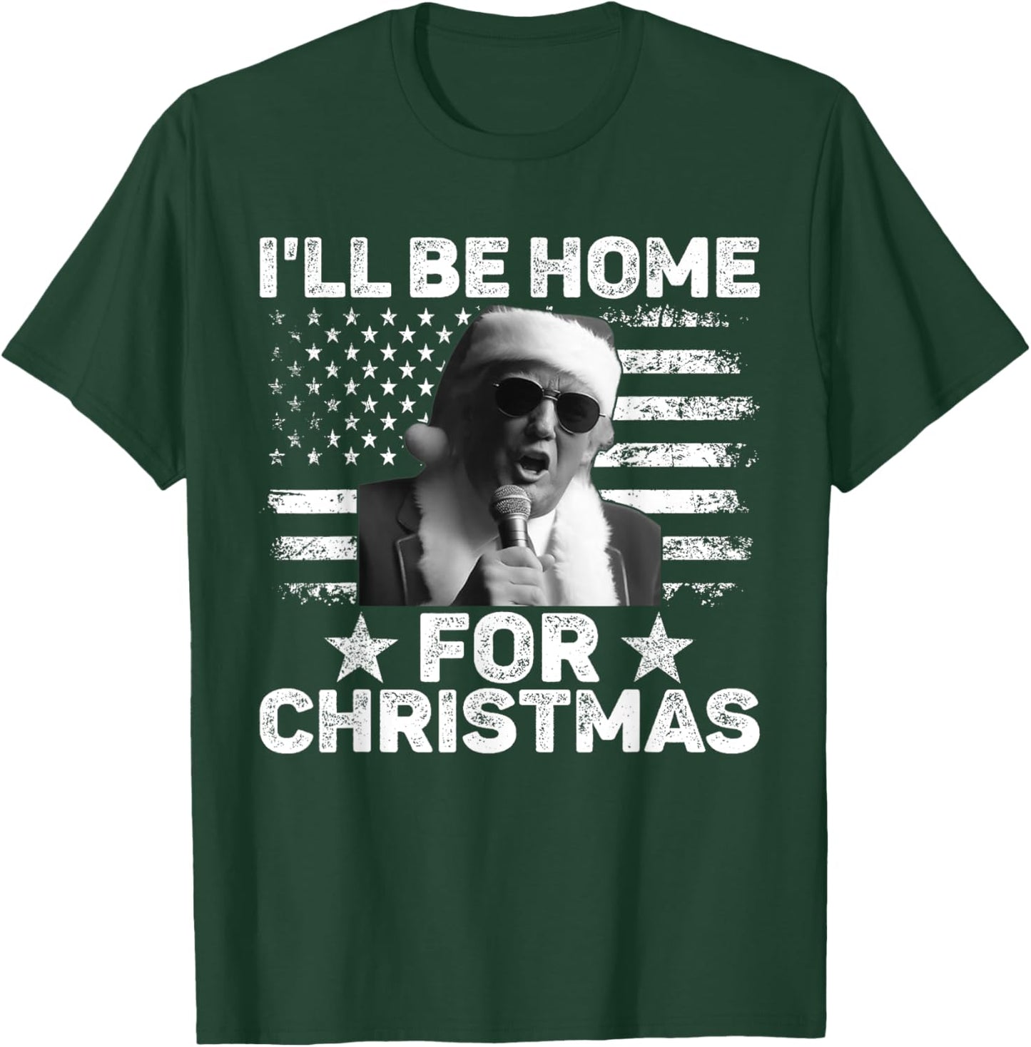 I'll Be Home For Christmas Santa Trump Xmas USA Flag Pajamas T-Shirt - T-Shirt | Forest