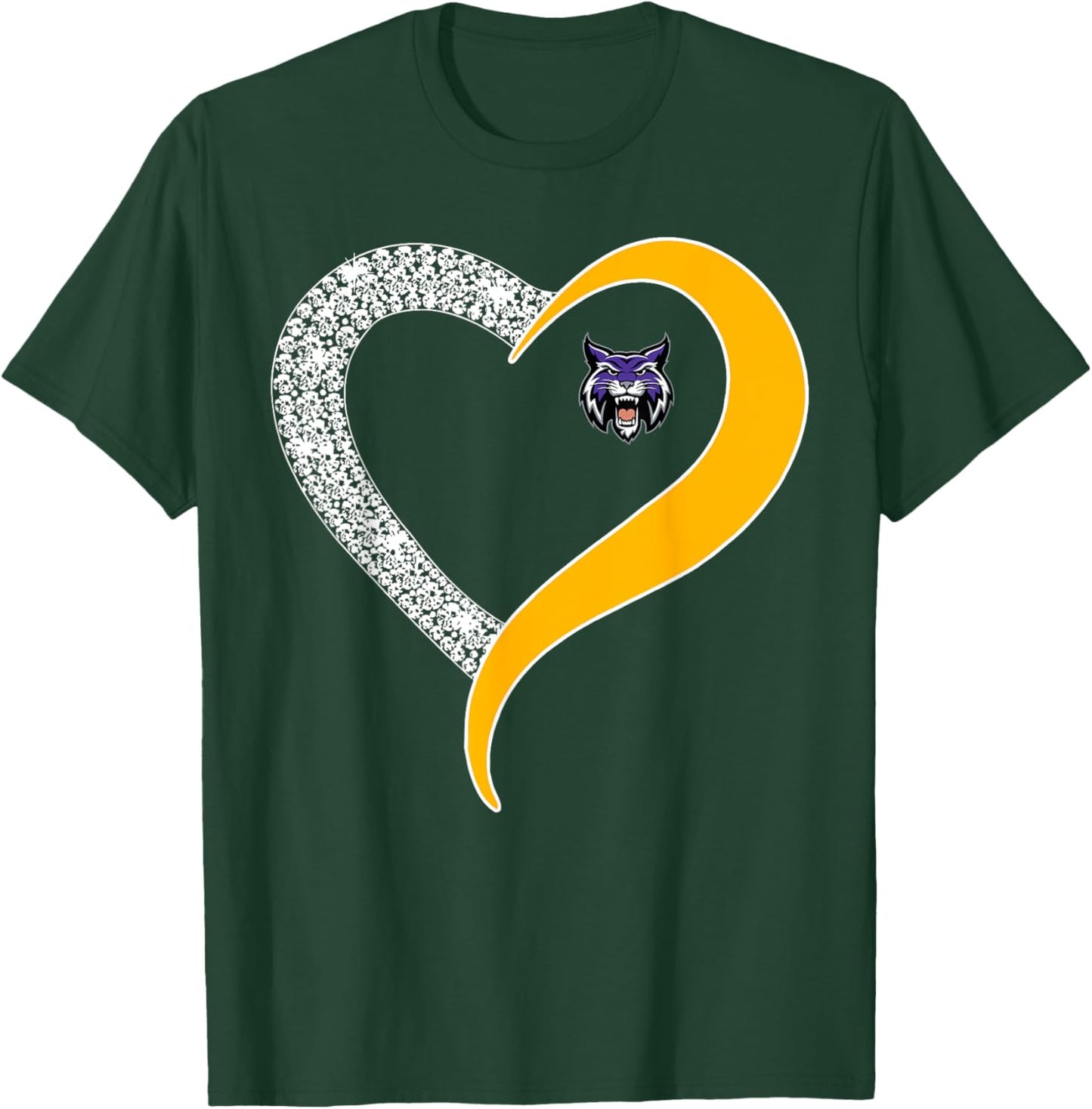 Hallsville Bobcats Logo Diamond Heart HS T-Shirt - T-Shirt | Forest