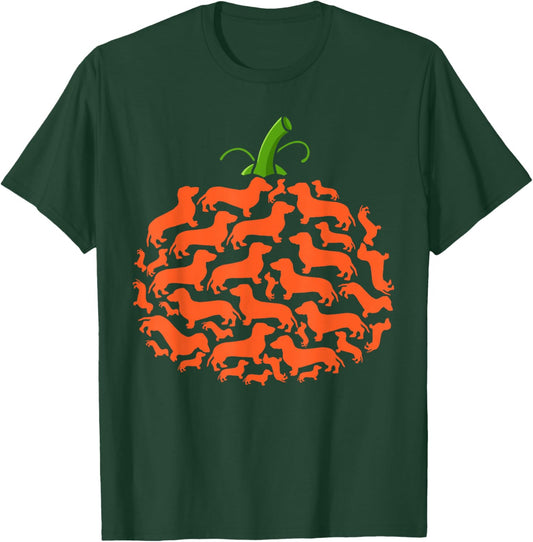 Dachshund Pumpkin Shape Plaid Leopard Dog Autumn Halloween T-Shirt - T-Shirt | Forest