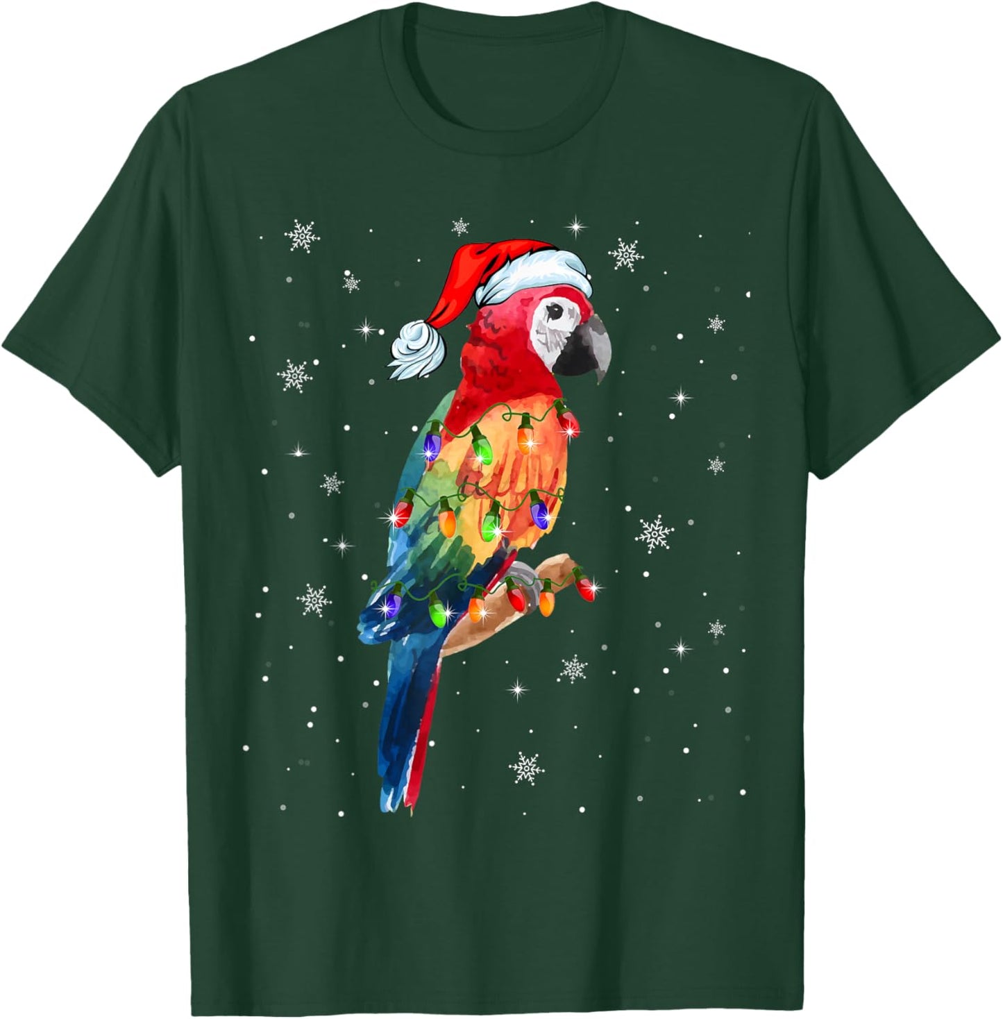 Parrot Santa Hat Christmas Lights Matching Family T-Shirt - T-Shirt | Forest