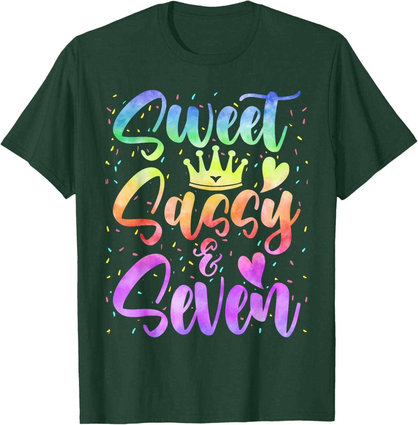 Sweet Sassy and Seven Girls Birthday Tie Dye 7 Year Old Kids T-Shirt - T-Shirt | Forest