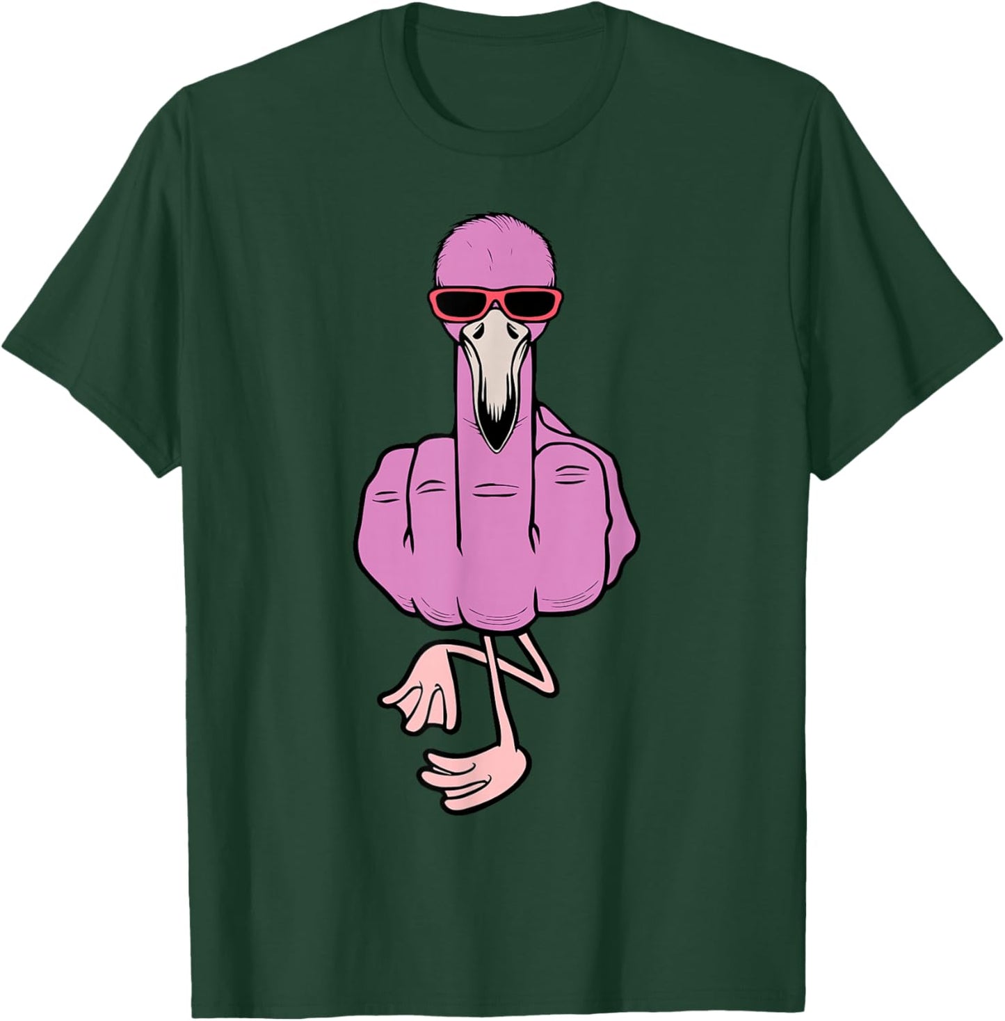 Middle Finger Pink Flamingo Offensive Rude Tropical Bird T-Shirt - T-Shirt | Forest