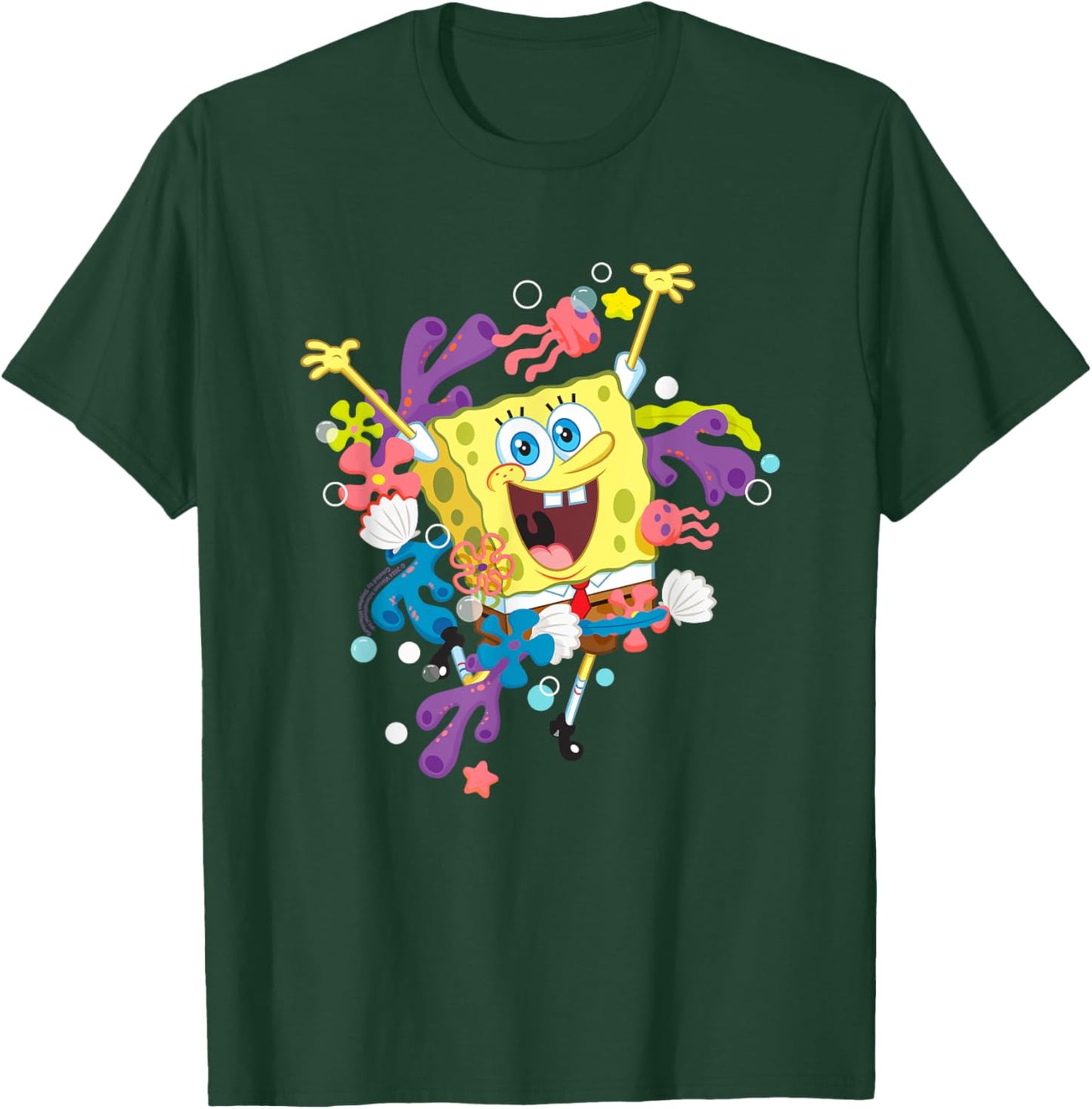 SpongeBob SquarePants Corals Flowers & Jellyfish Portrait T-Shirt - T-Shirt | Forest
