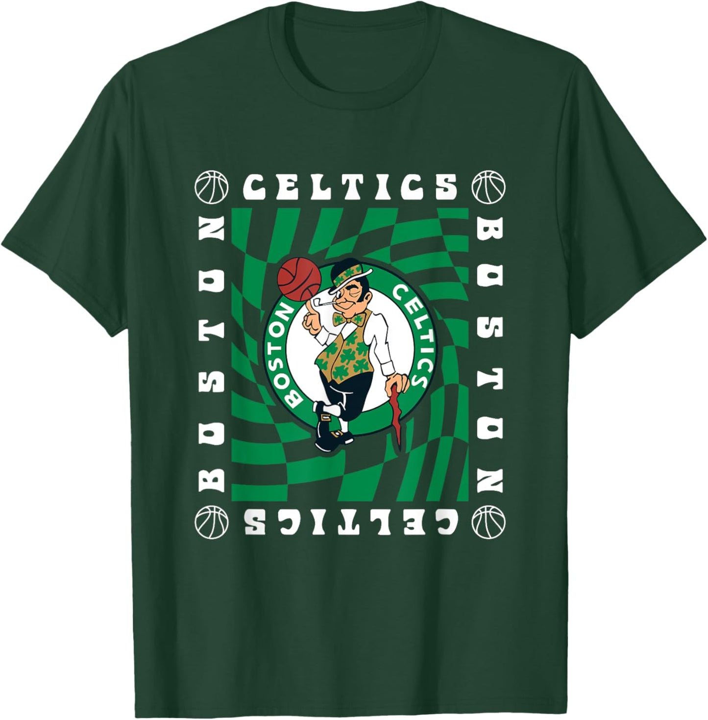 NBA Boston Celtics Retro Checkerboard Wave T-Shirt - T-Shirt | Forest