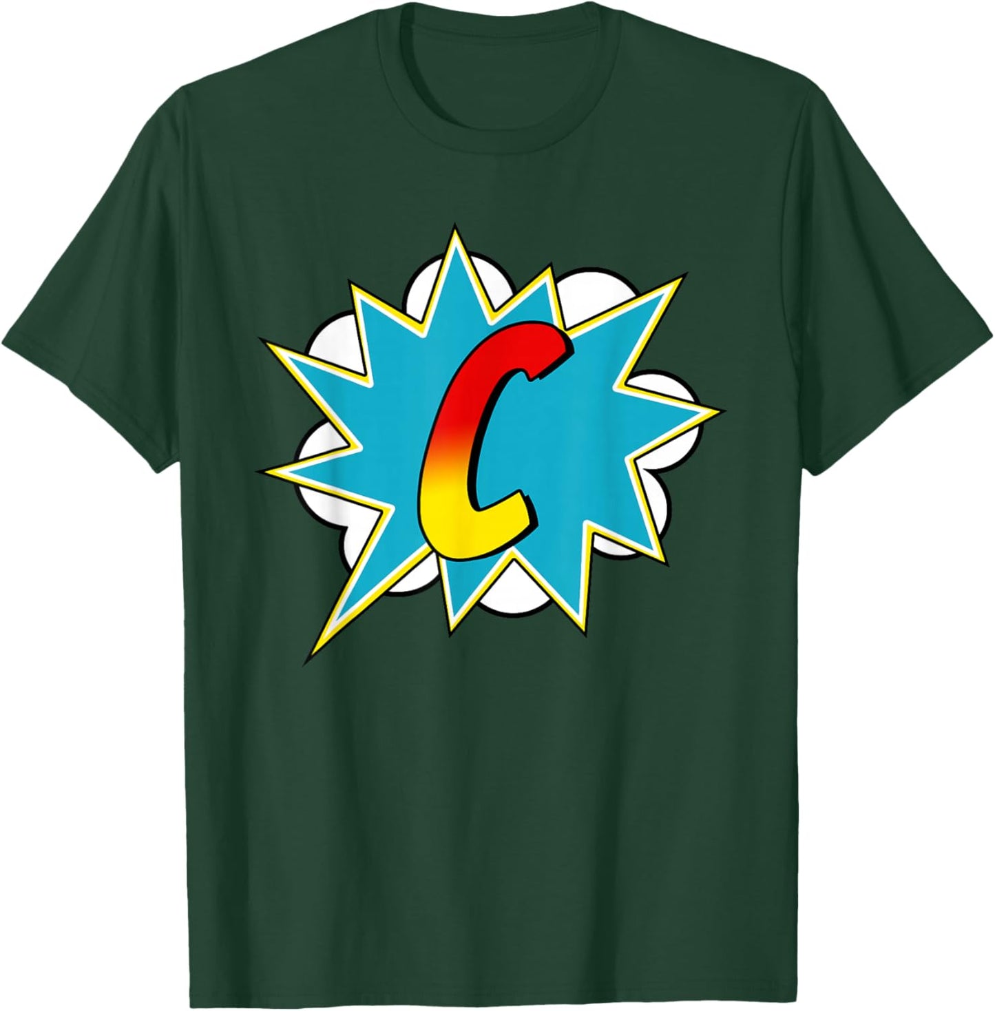 Letter C Superhero Name Comic Letter Retro Costume T-Shirt - T-Shirt | Forest