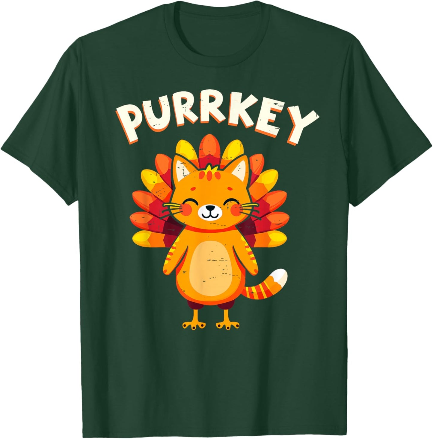 Funny Purrkey Turkey Cat Thanksgiving Day Cats Lover Cat Mom T-Shirt - T-Shirt | Forest