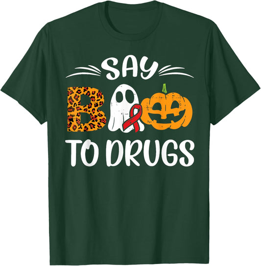 Say Boo To Drugs Ghost Halloween Drug Free Red Ribbon Week T-Shirt - T-Shirt | Forest