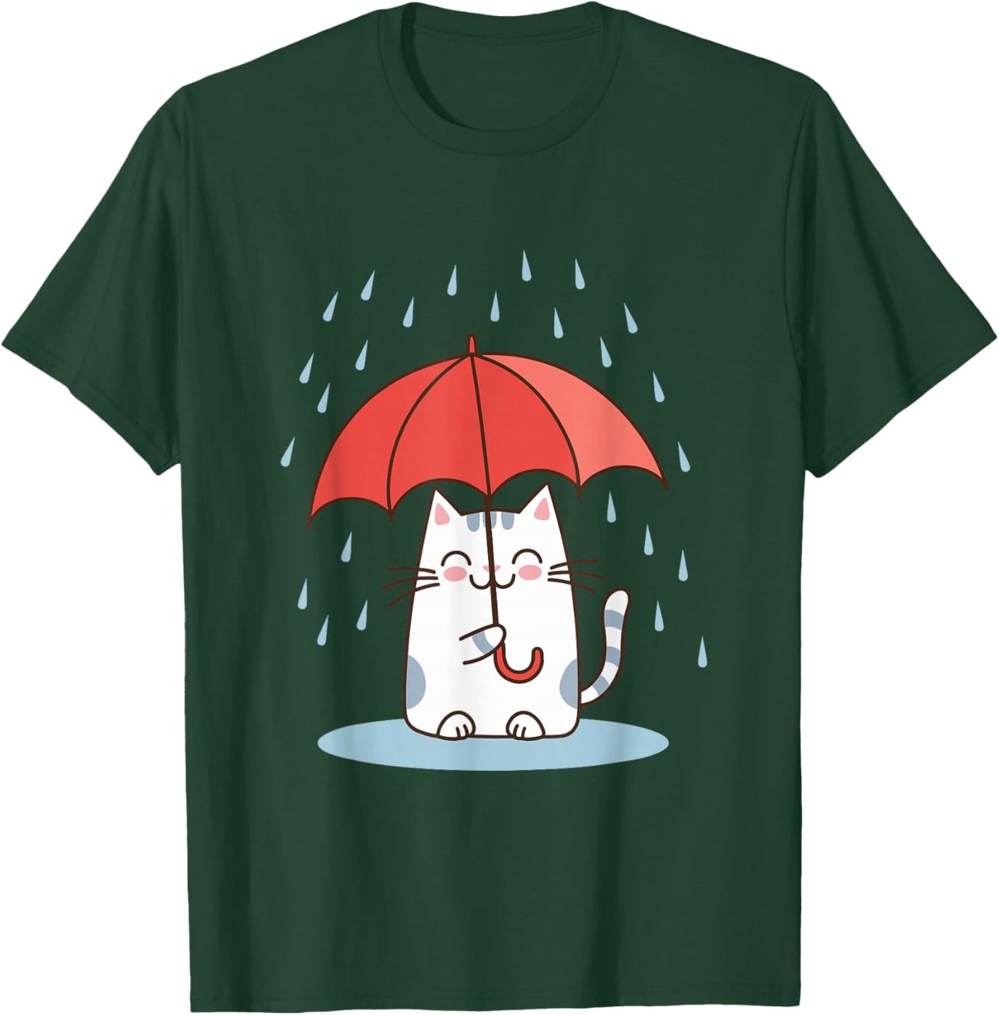 Raining Cat Under Umbrella Autumn Cat T-Shirt - T-Shirt | Forest