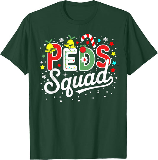 Funny Xmas Peds Squad Pediatric Nurse Christmas T-Shirt - T-Shirt | Forest