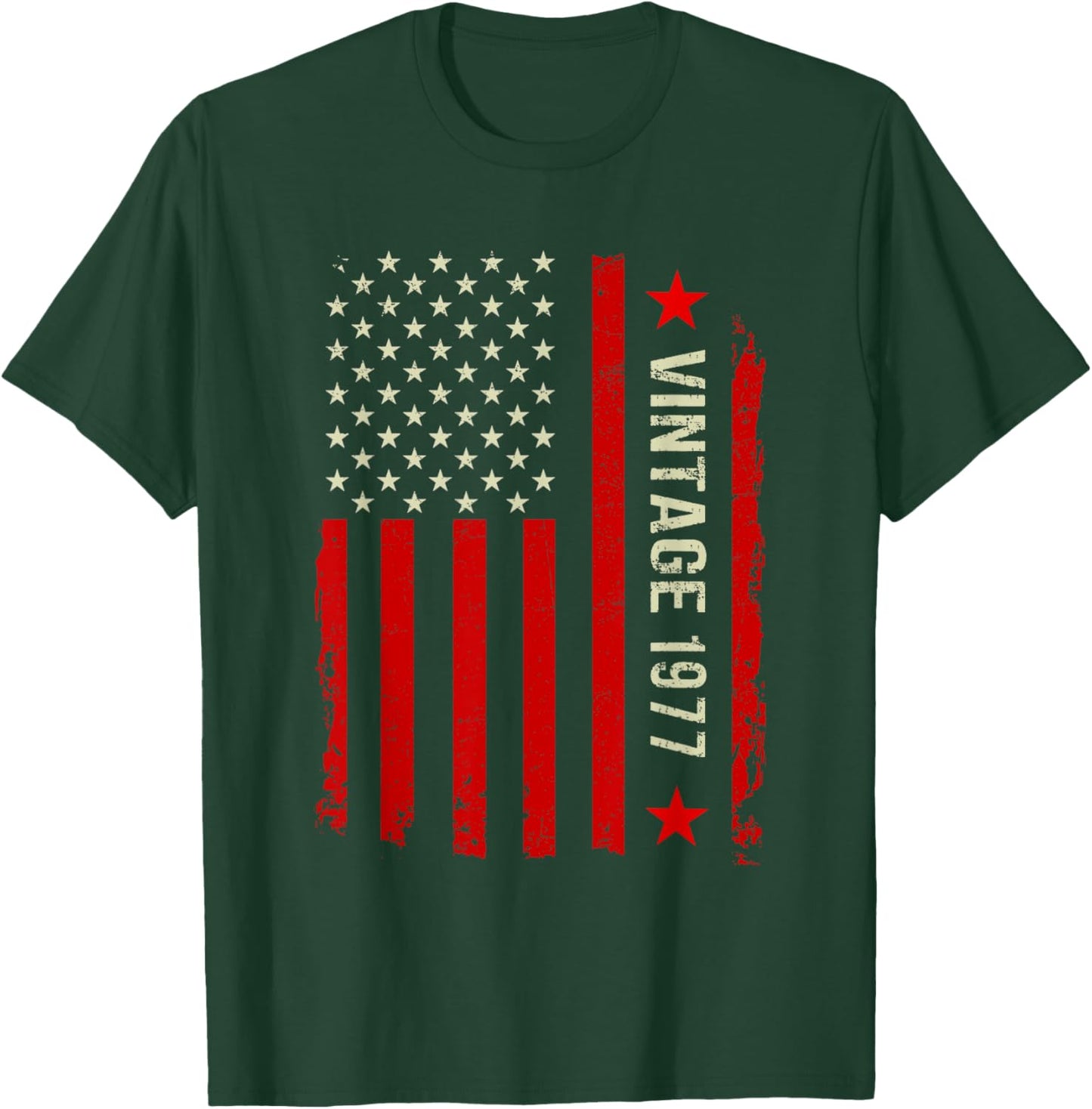 Vintage 1977 48th Birthday Gifts 48 Years Old American Flag T-Shirt - T-Shirt | Forest