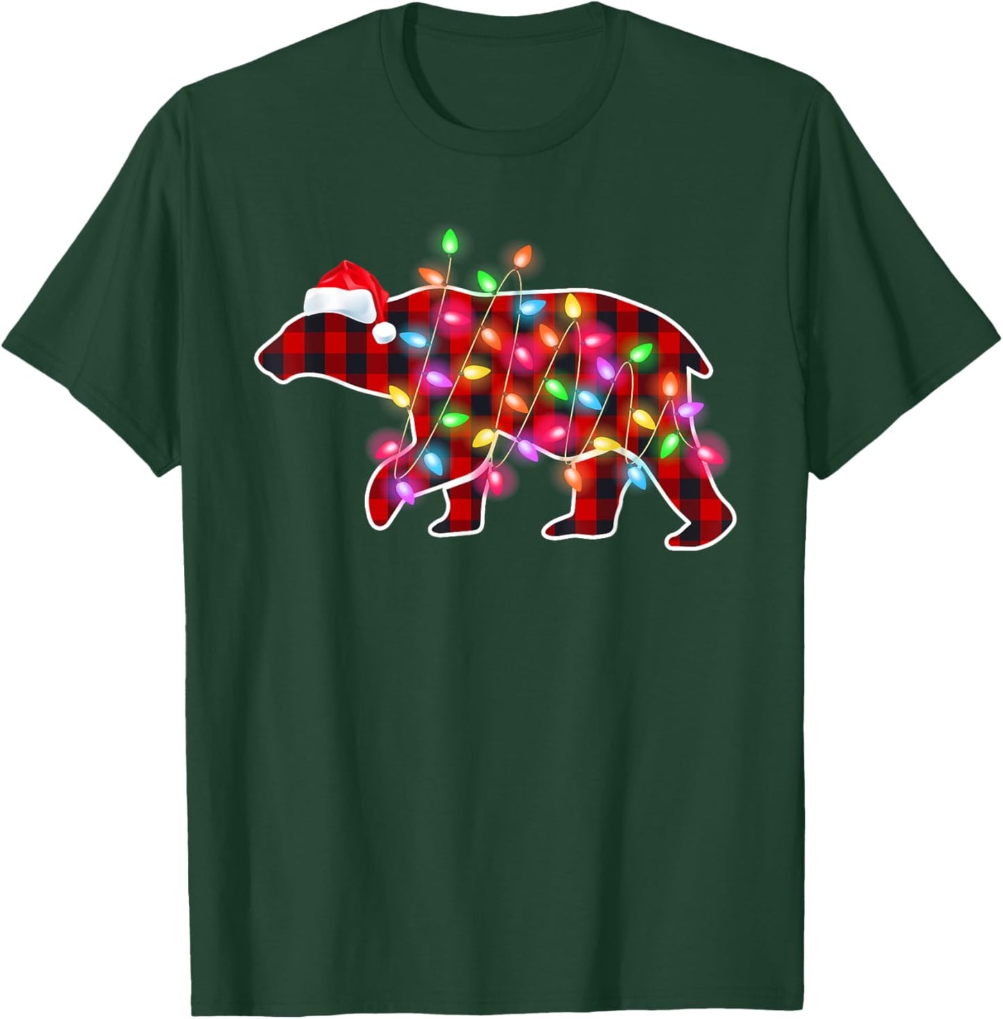 Plaid Buffalo Polar Bear Christmas Pajamas Xmas Lights Women T-Shirt - T-Shirt | Forest