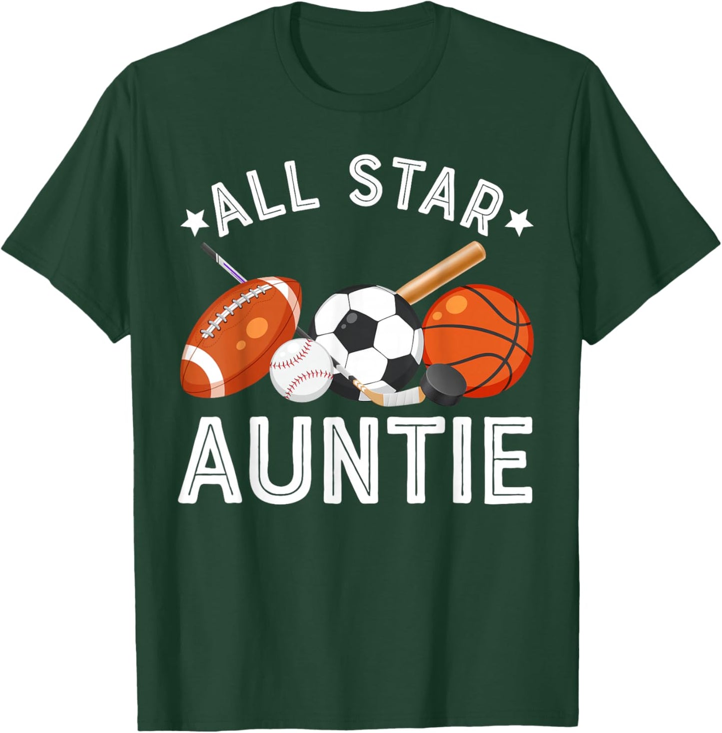 All Star Auntie Of The Birthday Boy Basketball Soccer Sport T-Shirt - T-Shirt | Forest