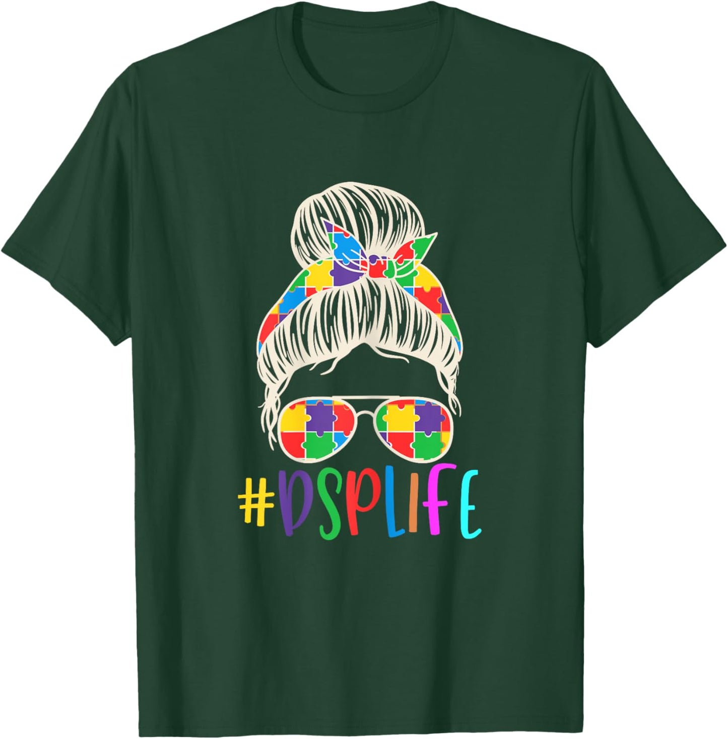 DSP Life Direct Support Professional Women Messy Bun Bandana T-Shirt - T-Shirt | Forest