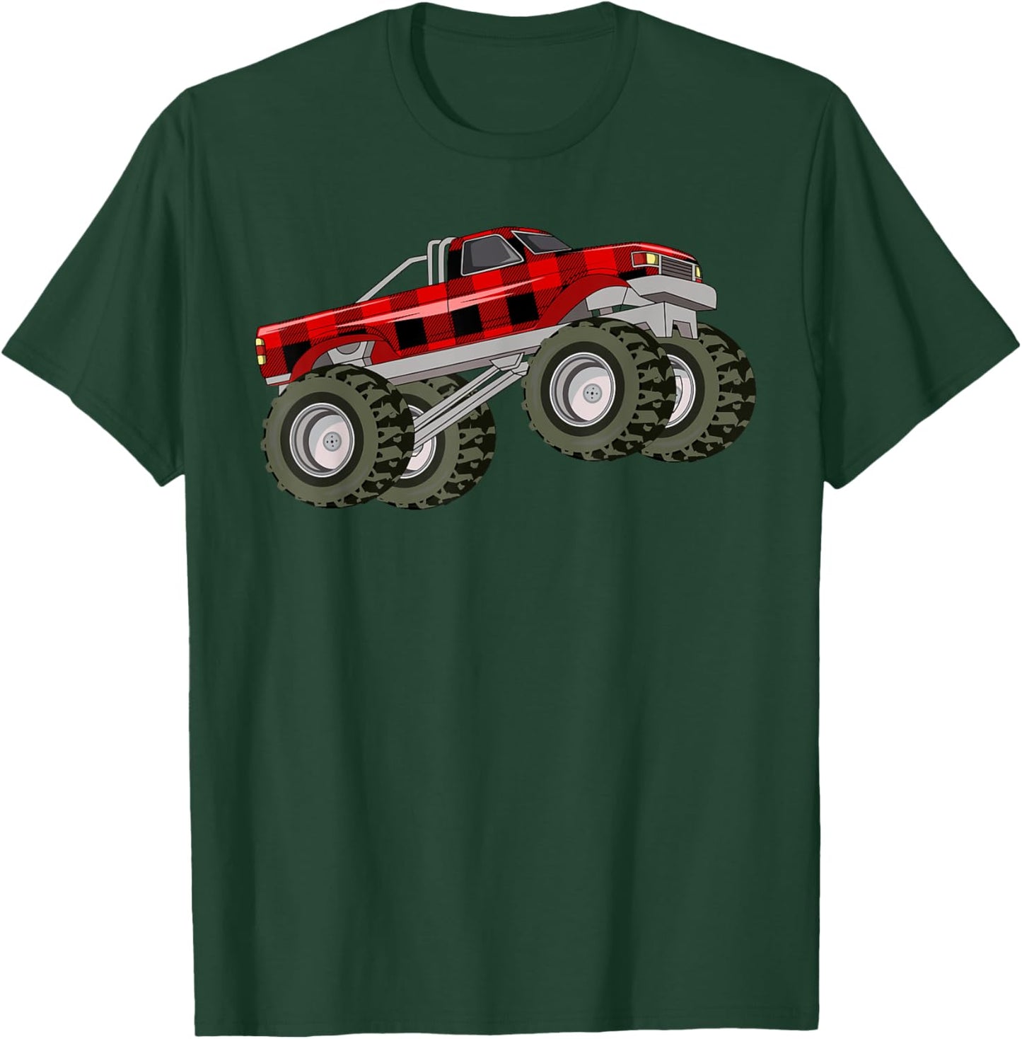 Buffalo Plaid Christmas Monster Truck Pajama Toddlers Youths T-Shirt - T-Shirt | Forest