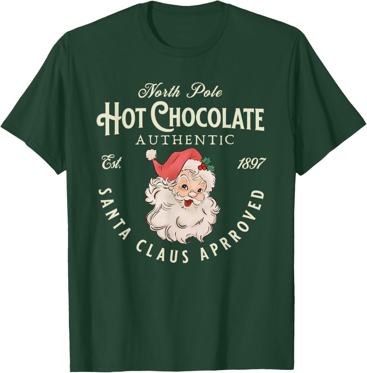 Retro Funny Santa Clause North Pole Hot Chocolate Christmas T-Shirt - T-Shirt | Forest